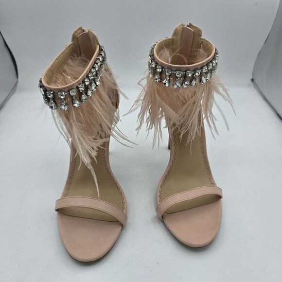 Zigi Soho Women Brynlea Feather Jeweled Open Toe Heels Sandal Size 7.5 Pink NEW - Picture 1 of 8